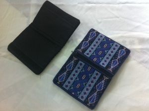 Blue embroidery man wallet purse from inside and outside